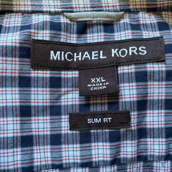 MICHAEL KORS Mens 2XL Shirt Plaid Check Blue Long Sleeve Button Up SLIM FIT XXL - Picture 4 of 8